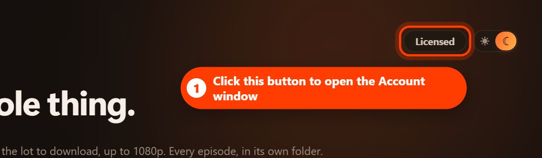 The Licensed button at the top right of Hongguo Downloader, highlighted (dark theme)