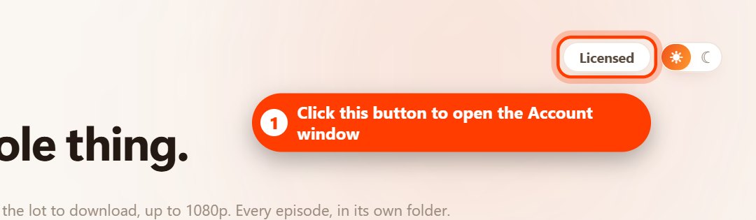 The Licensed button at the top right of Hongguo Downloader, highlighted (light theme)